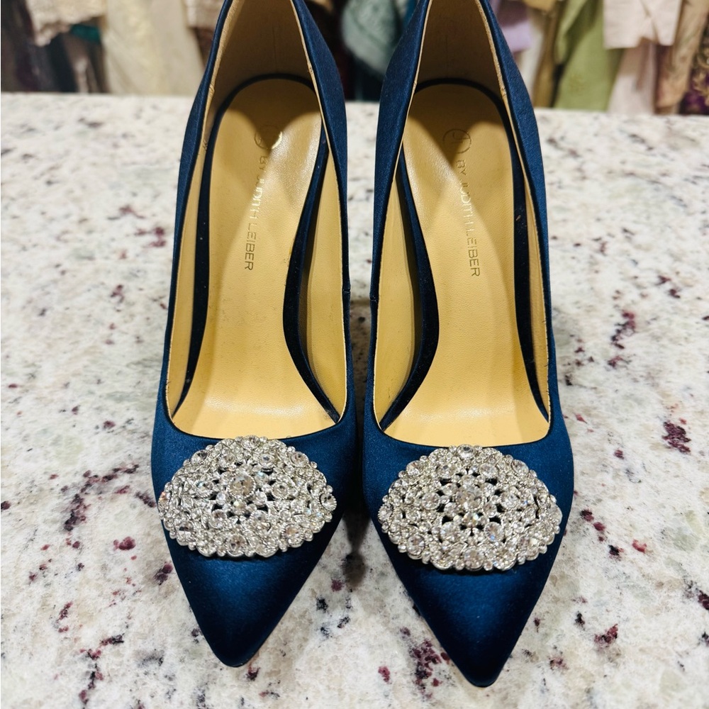 Judith Leiber Navy Heels with Crystal Accent
